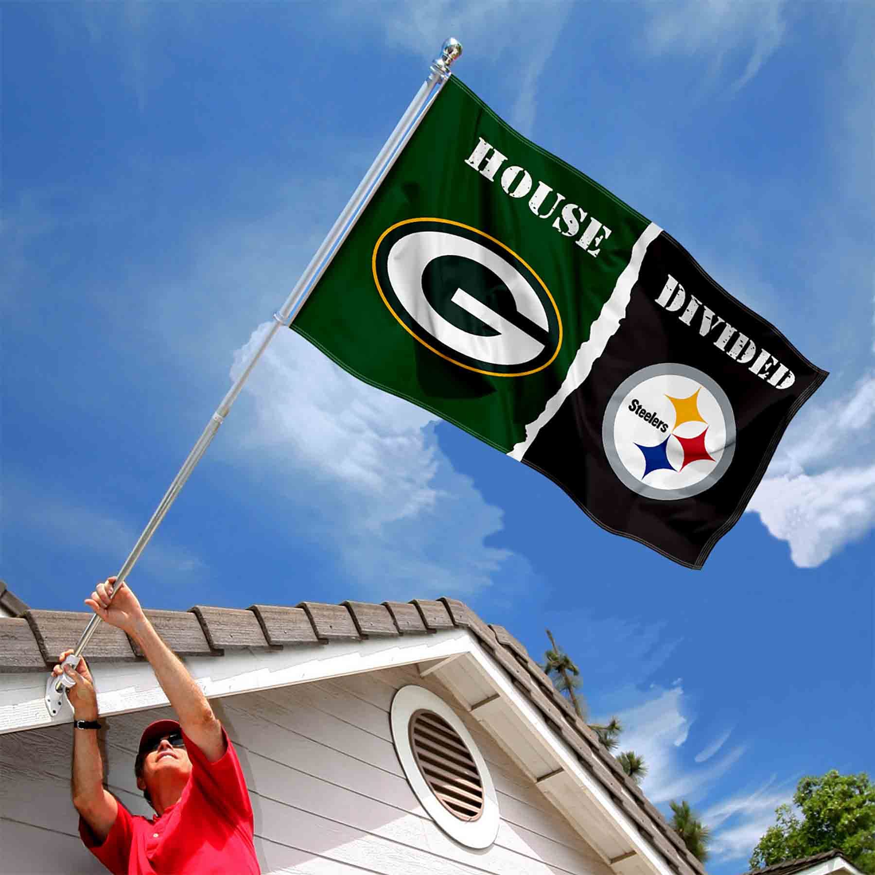 WinCraft Packers and Steelers House Divided Flag Rivalry Banner - Sports Collectibles, Sports Memorabilia, Sports Fan Shop, Sports Gifts