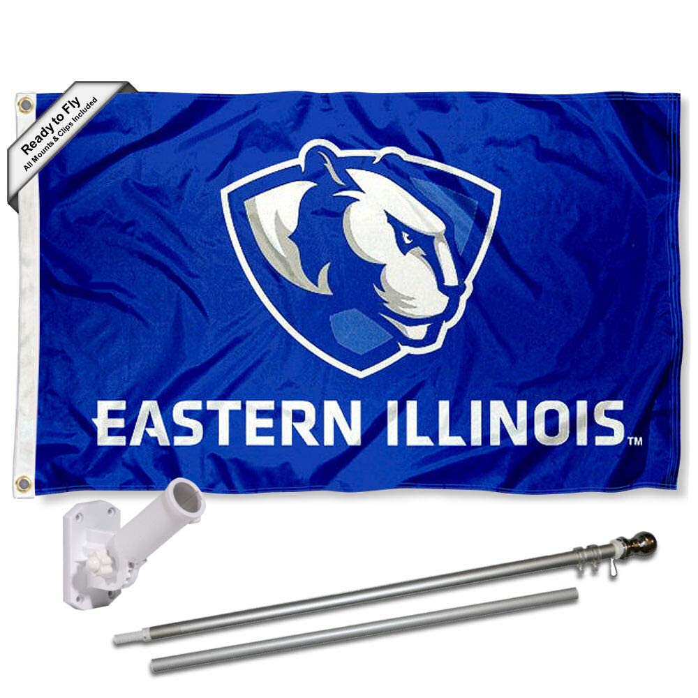 College Flags & Banners Co. Eastern Illinois Panthers New Logo Flag and Pole Bracket Mount Bundle - Sports Collectibles, Sports Memorabilia, Sports Fan Shop, Sports Gifts