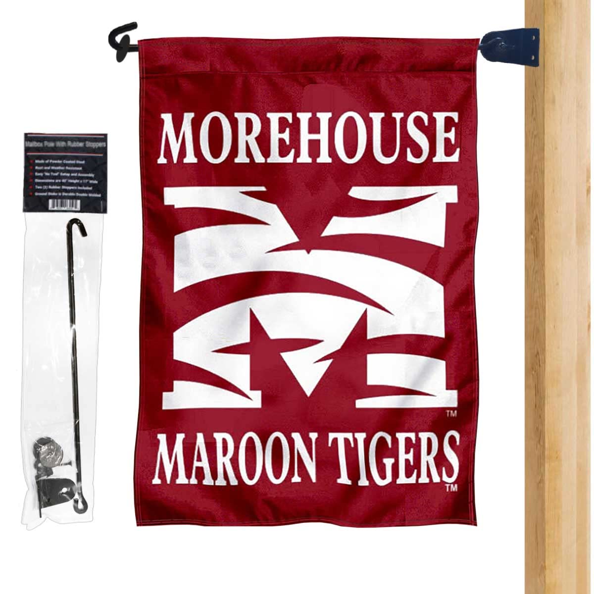 Morehouse Maroon Tigers Garden Flag and Mailbox Post Pole Mount Holder Set - Sports Collectibles, Sports Memorabilia, Sports Fan Shop, Sports Gifts