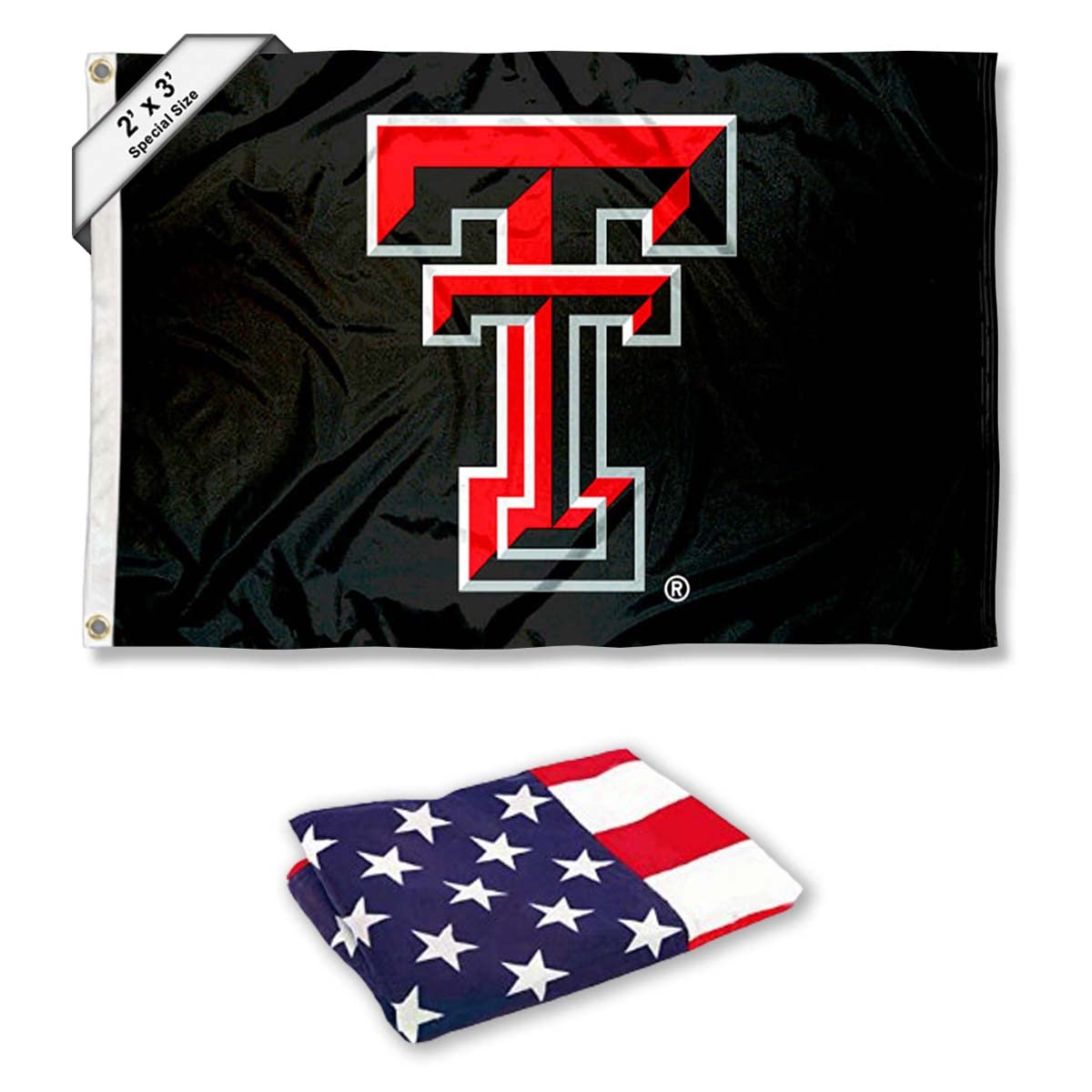 College Flags & Banners Co. Texas Tech Red Raiders Small 2'x3' Flag and USA 3x5 Flag Set - Sports Collectibles, Sports Memorabilia, Sports Fan Shop, Sports Gifts