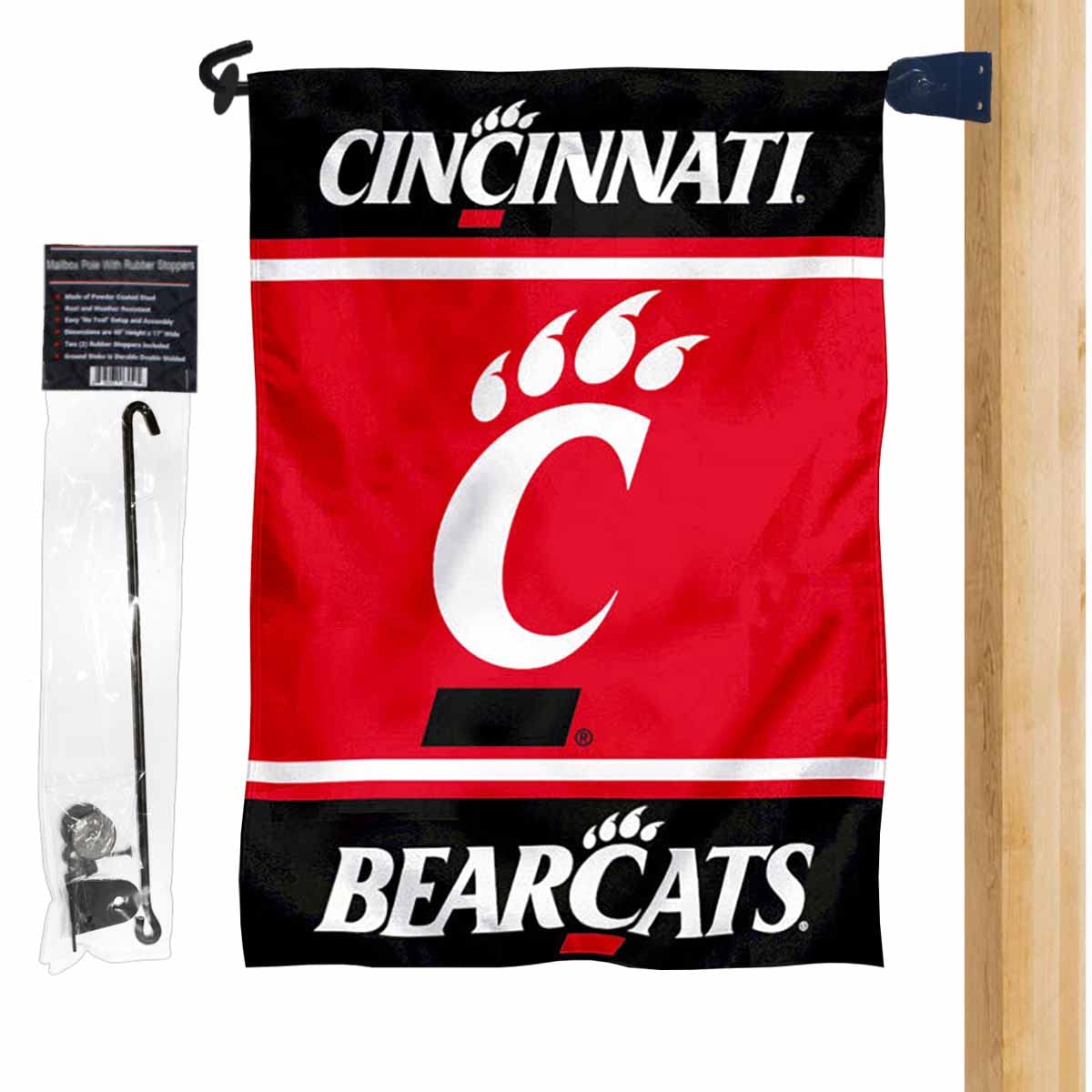 Cincinnati UC Bearcats Garden Flag and Mailbox Post Pole Mount Holder Set - Sports Collectibles, Sports Memorabilia, Sports Fan Shop, Sports Gifts