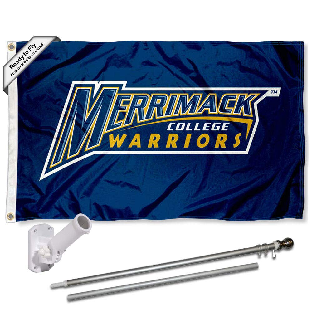 College Flags & Banners Co. Merrimack College Flag and Pole Bracket Mount Bundle - Sports Collectibles, Sports Memorabilia, Sports Fan Shop, Sports Gifts