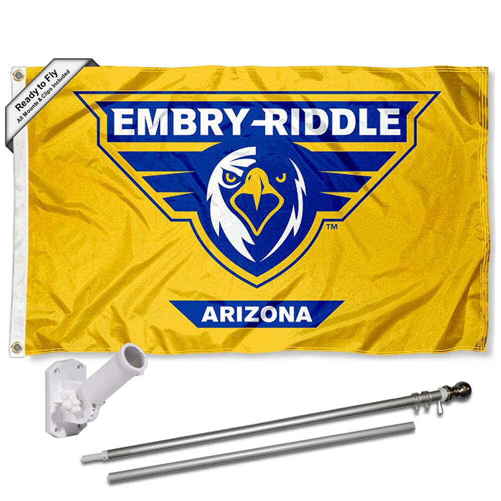 College Flags & Banners Co. Embry Riddle Eagles Gold Flag and Pole Bracket Mount Bundle - Sports Collectibles, Sports Memorabilia, Sports Fan Shop, Sports Gifts