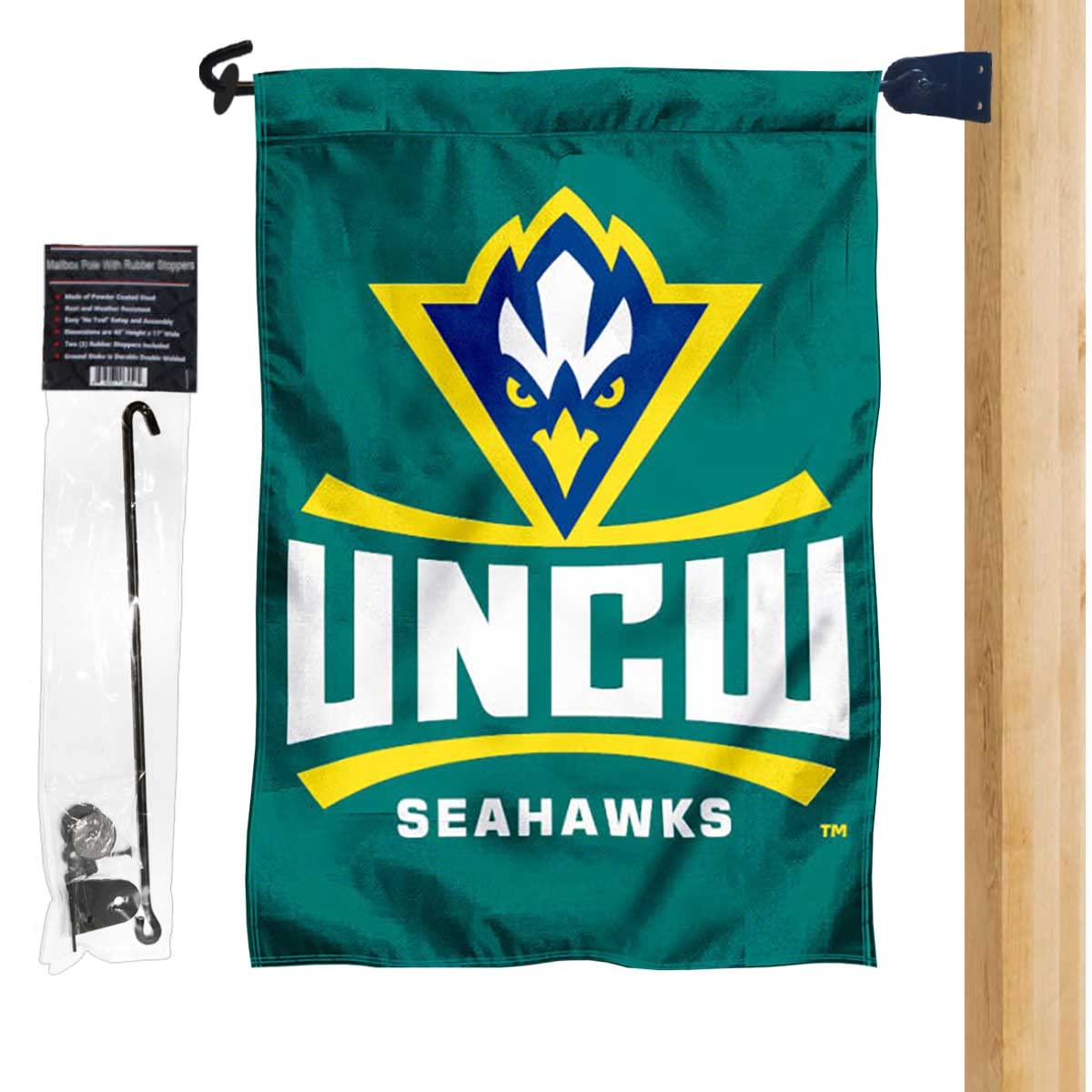 UNCW Seahawks Garden Flag and Mailbox Post Pole Mount Holder Set - Sports Collectibles, Sports Memorabilia, Sports Fan Shop, Sports Gifts