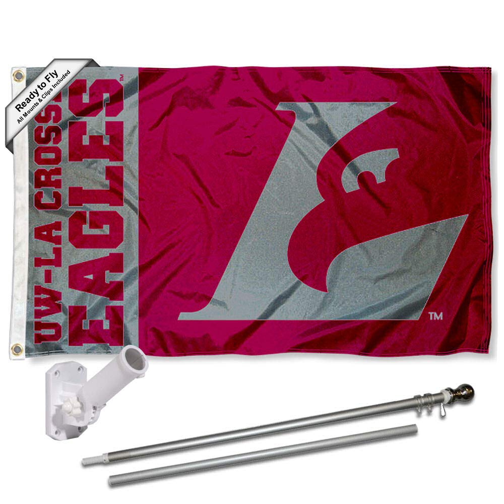 College Flags & Banners Co. Wisconsin-Lacrosse Eagles Nylon Flag and Pole Bracket Mount Bundle - Sports Collectibles, Sports Memorabilia, Sports Fan Shop, Sports Gifts