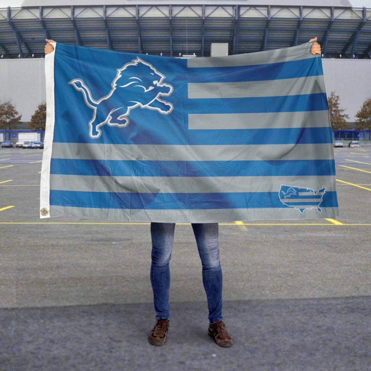 WinCraft Detroit Lions USA American Nation Stripes 3x5 Grommet Flag - Sports Collectibles, Sports Memorabilia, Sports Fan Shop, Sports Gifts