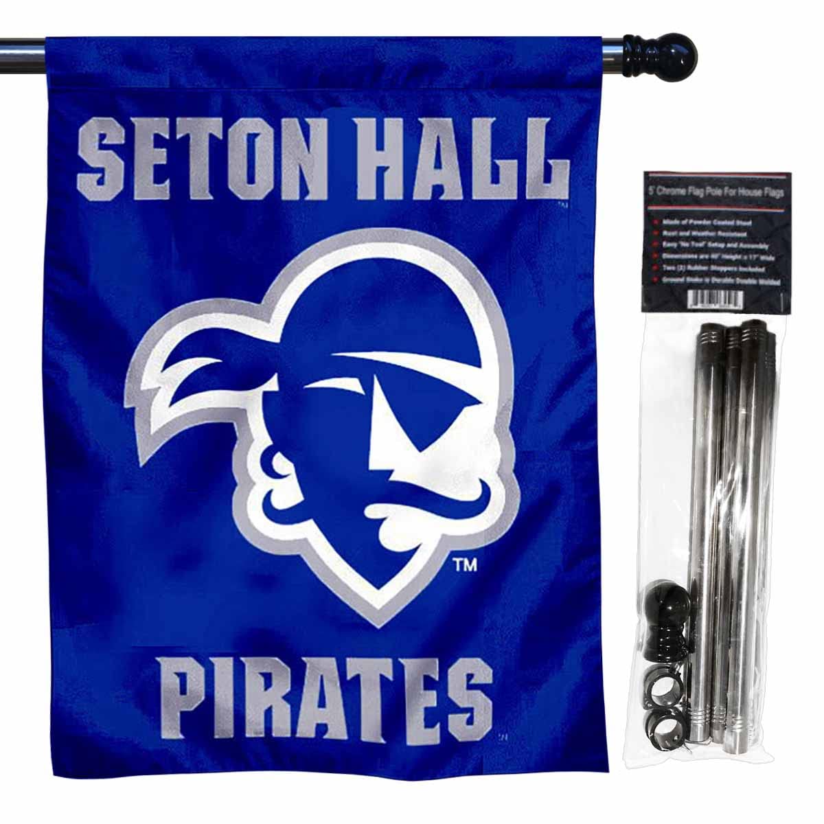 Seton Hall University Banner Flag with Flag Pole Set - Sports Collectibles, Sports Memorabilia, Sports Fan Shop, Sports Gifts