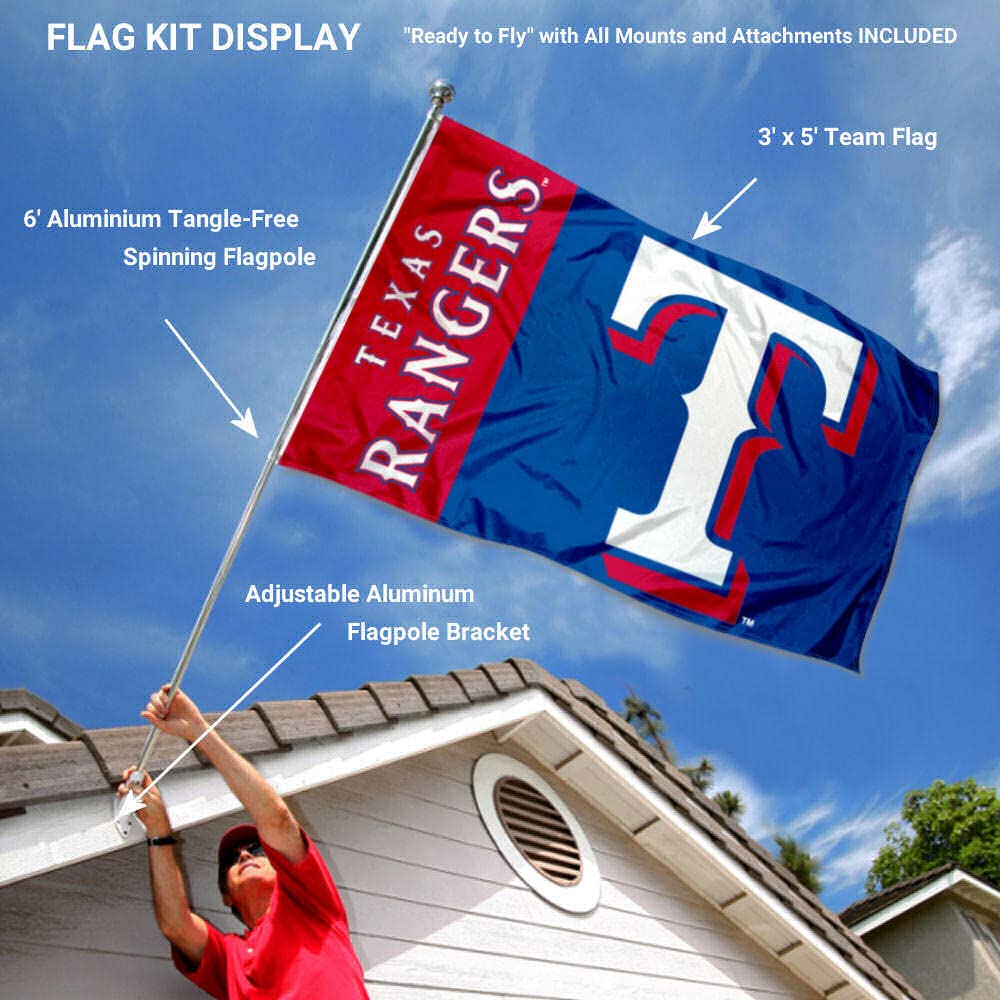 WinCraft Texas Rangers Flag Pole and Bracket Set - Sports Collectibles, Sports Memorabilia, Sports Fan Shop, Sports Gifts