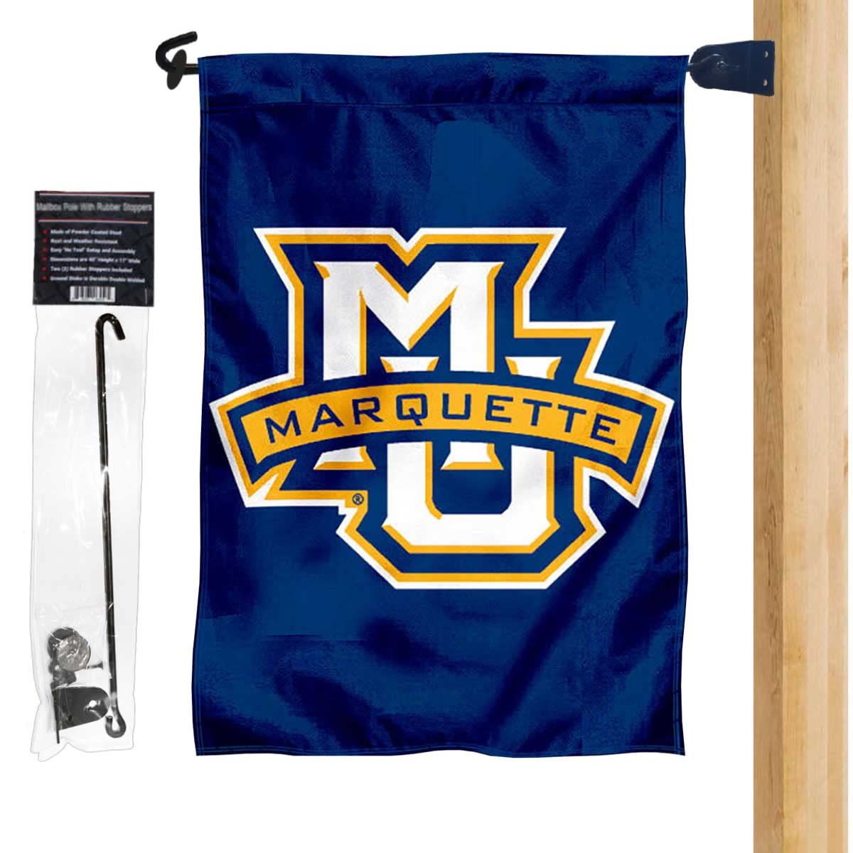 College Flags & Banners Co. Marquette University Garden Flag and Mailbox Post Pole Mount Holder Set - Sports Collectibles, Sports Memorabilia, Sports Fan Shop, Sports Gifts