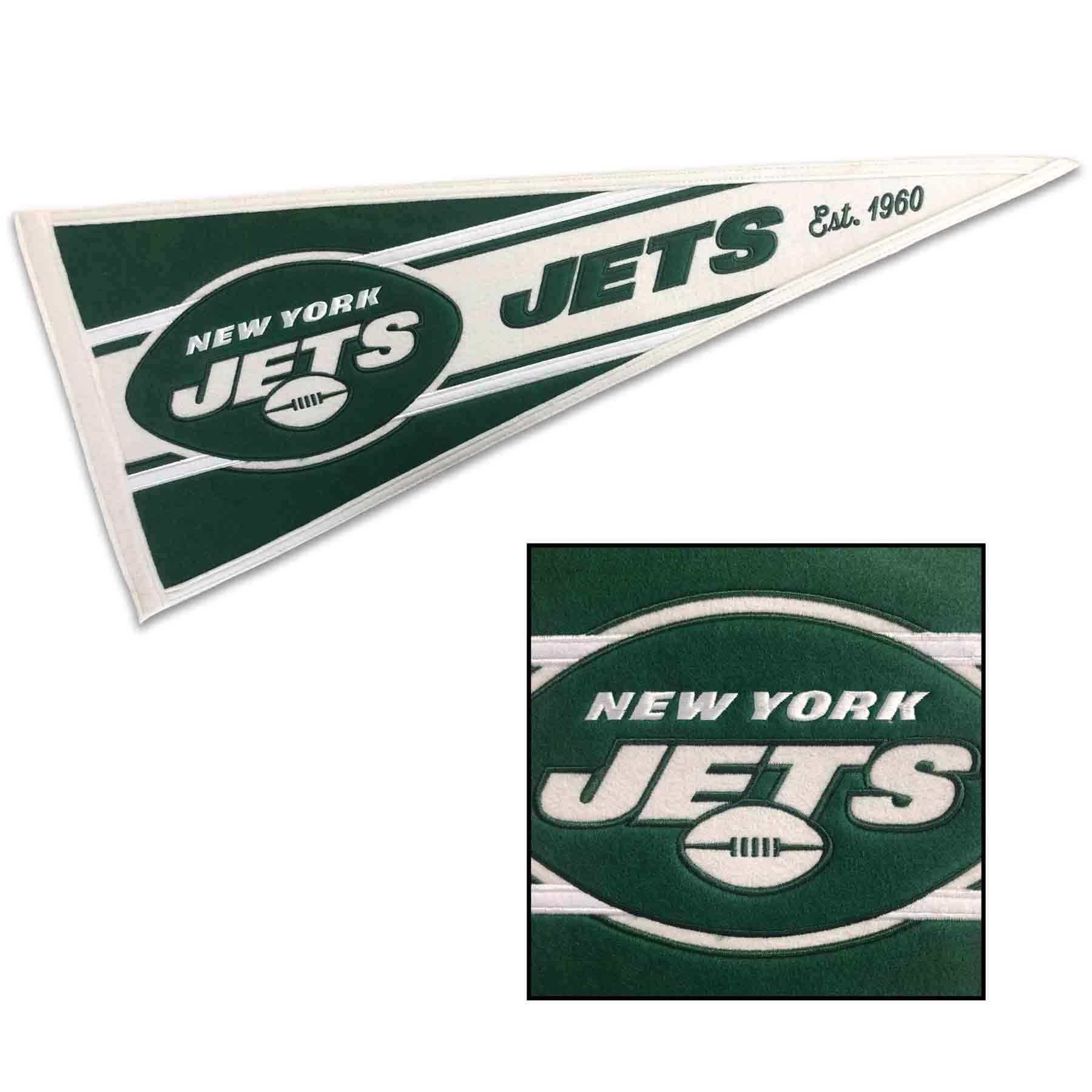 WinCraft New York Jets Embroidered and Sewn Pennant - Sports Collectibles, Sports Memorabilia, Sports Fan Shop, Sports Gifts