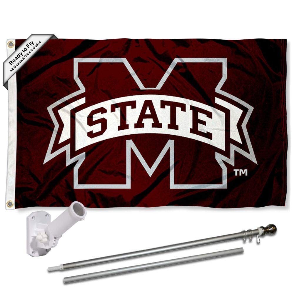 College Flags & Banners Co. Mississippi State University Flag and Pole Bracket Mount Bundle - Sports Collectibles, Sports Memorabilia, Sports Fan Shop, Sports Gifts