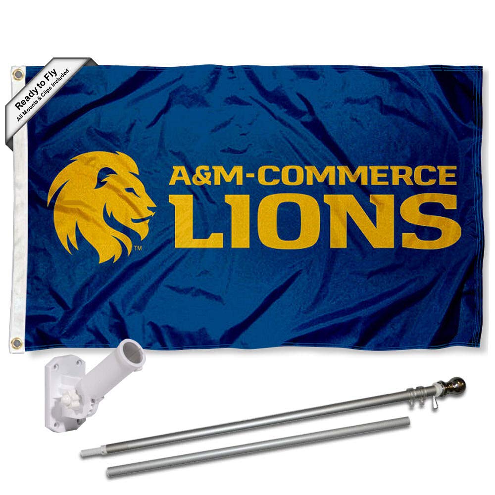 College Flags & Banners Co. Texas A&M Commerce Lions Flag and Pole Bracket Mount Bundle - Sports Collectibles, Sports Memorabilia, Sports Fan Shop, Sports Gifts