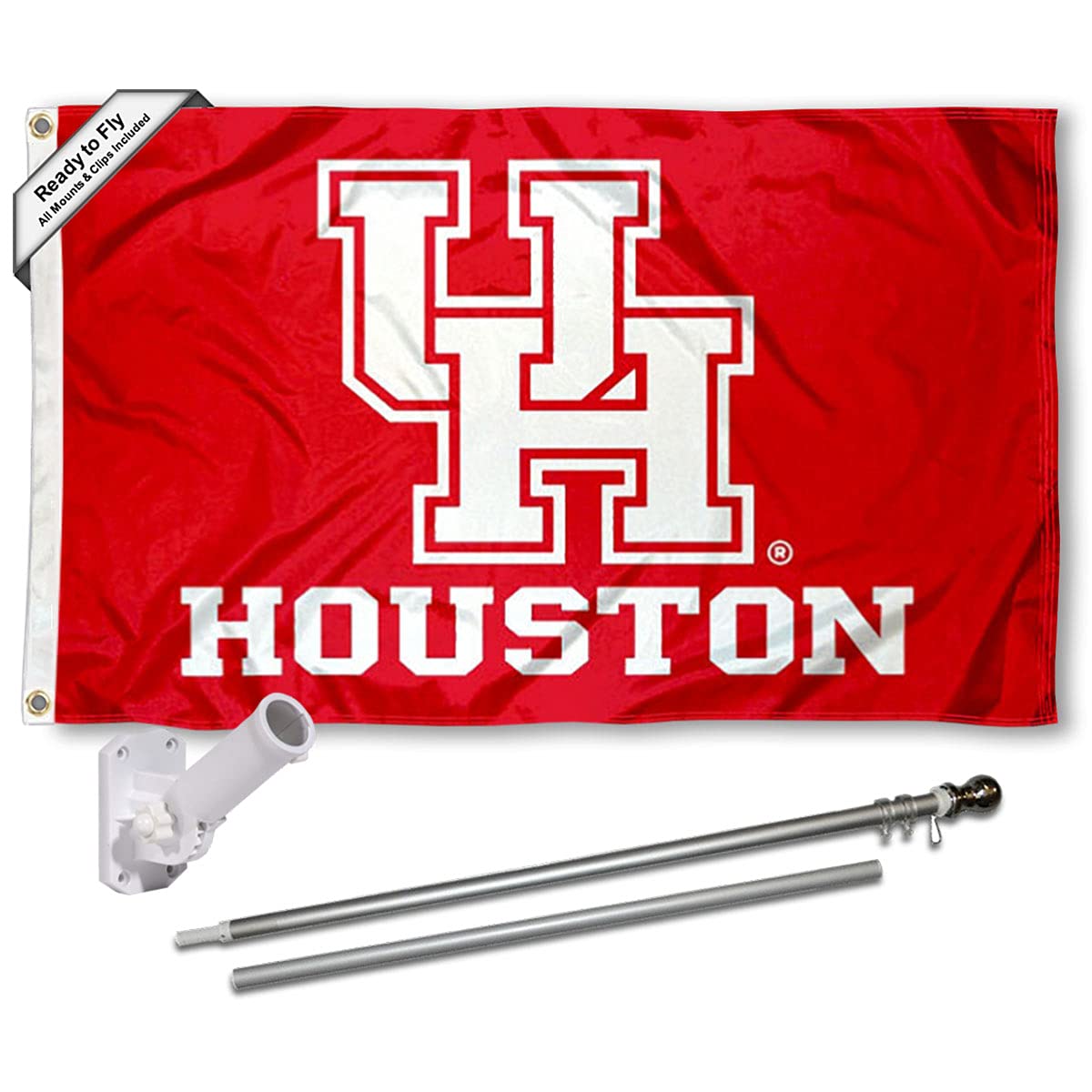 College Flags & Banners Co. Houston Cougars UH Logo Flag with Pole and Bracket Kit - Sports Collectibles, Sports Memorabilia, Sports Fan Shop, Sports Gifts