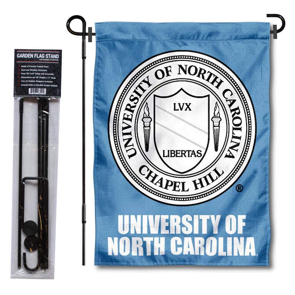 College Flags & Banners Co. University of North Carolina Crest Logo Garden Flag and Flag Stand Pole Holder Set - Sports Collectibles, Sports Memorabilia, Sports Fan Shop, Sports Gifts