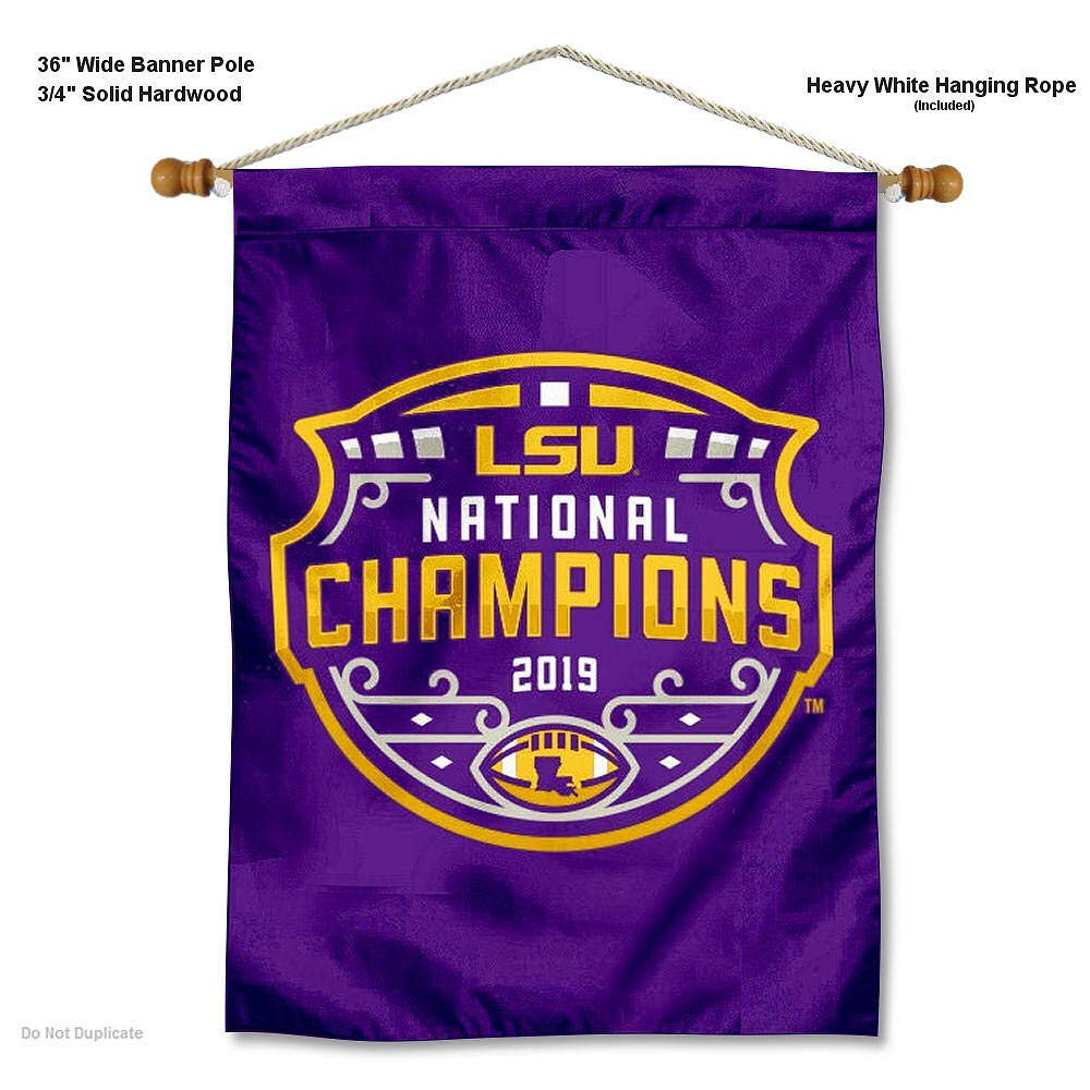 Louisiana State LSU Tigers 2019 College Football Champions Double Sided House Flag and Wood Banner Pole Set - Sports Collectibles, Sports Memorabilia, Sports Fan Shop, Sports Gifts