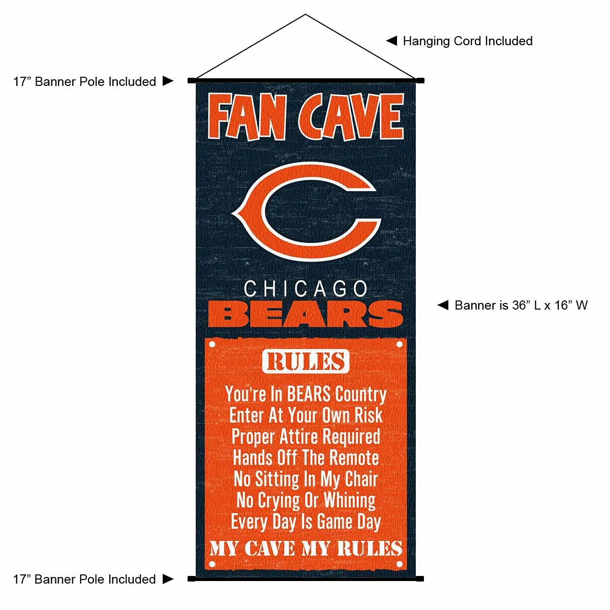 WinCraft Chicago Bears Man Cave Fan Banner Wall Door Scroll - Sports Collectibles, Sports Memorabilia, Sports Fan Shop, Sports Gifts