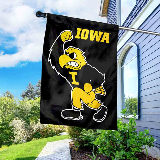 College Flags & Banners Co. Iowa Hawkeyes Herky the Hawk House Flag with Flag Pole Set - Sports Collectibles, Sports Memorabilia, Sports Fan Shop, Sports Gifts