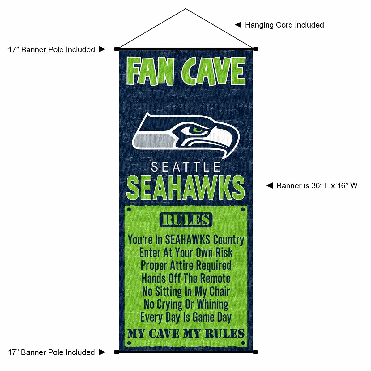 WinCraft Seattle Seahawks Man Cave Fan Banner Wall Door Scroll - Sports Collectibles, Sports Memorabilia, Sports Fan Shop, Sports Gifts