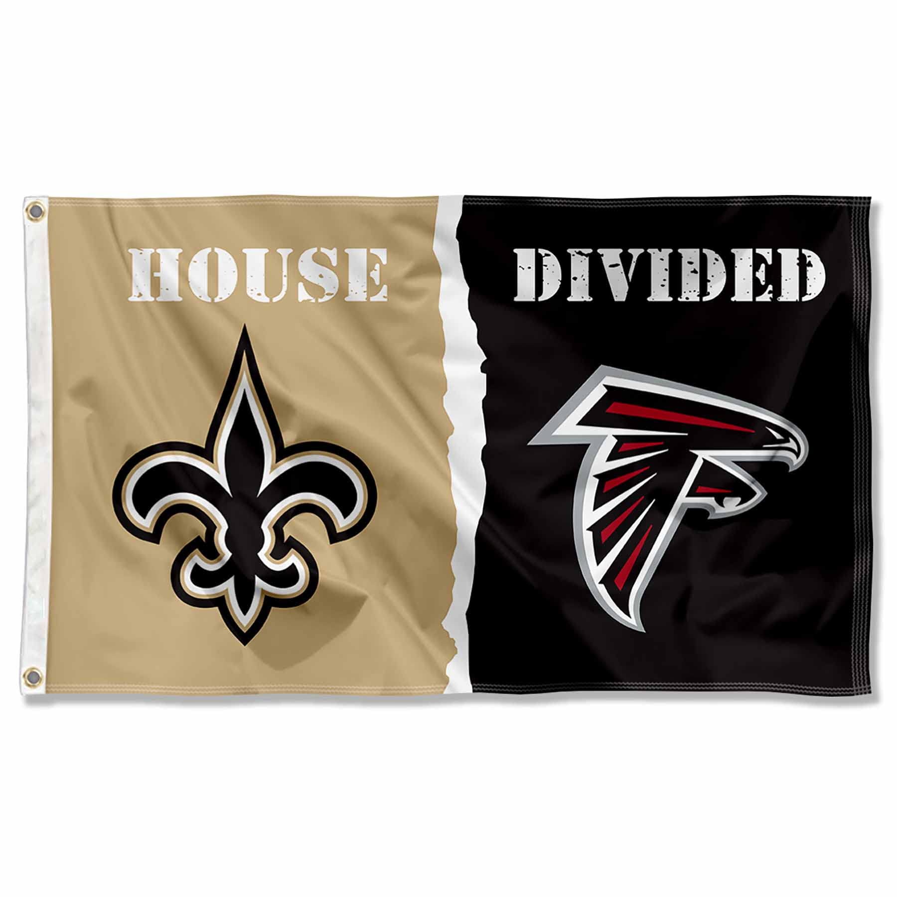 Saints and Falcons House Divided Flag Rivalry Banner - Sports Collectibles, Sports Memorabilia, Sports Fan Shop, Sports Gifts