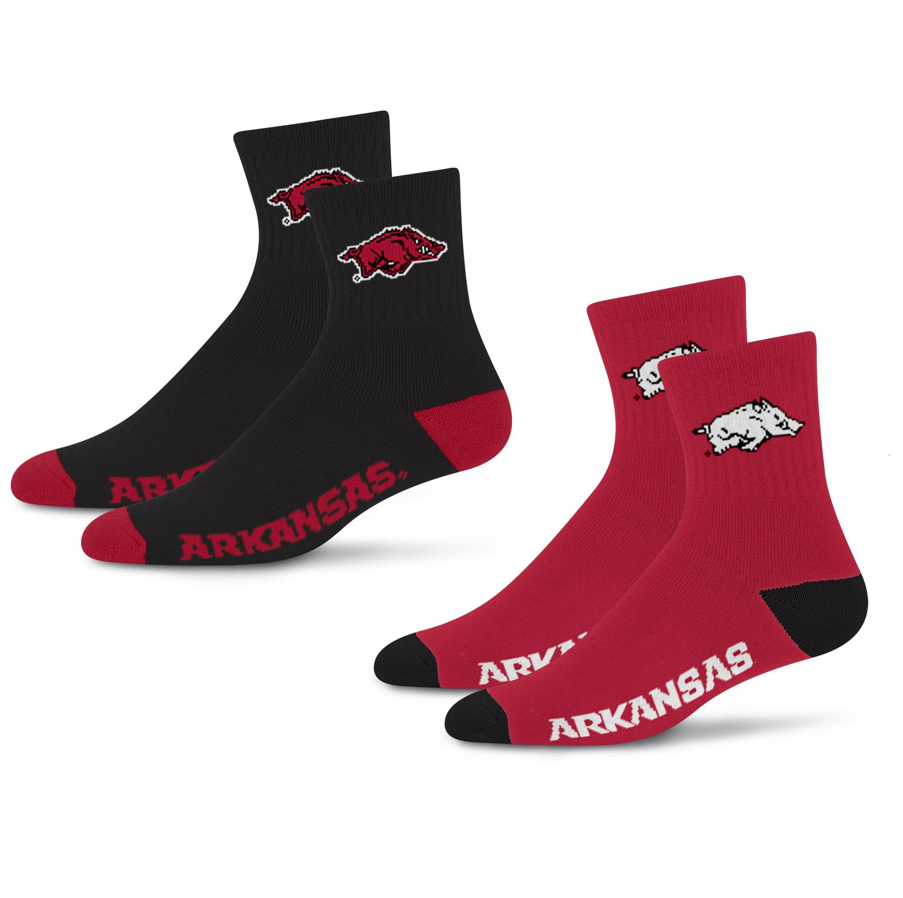 For Bare Feet NCAA Arkansas Razorbacks Quarter Sock Two Pack Team Colors Large - Sports Gifts, Sports Memorabilia, Sports Collectibles, Fan Shop