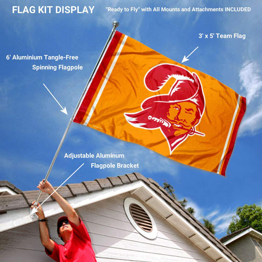 WinCraft Tampa Bay Buccaneers Vintage Flag Pole and Bracket Kit - Sports Collectibles, Sports Memorabilia, Sports Fan Shop, Sports Gifts
