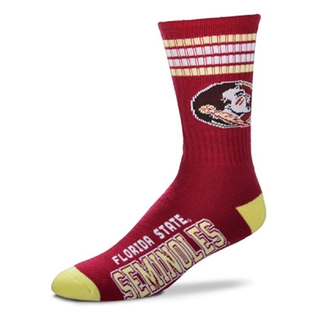 For Bare Feet Mens NCAA 4 Stripe Deuce Crew Socks, Florida State Seminoles, Large - Sports Gifts, Sports Memorabilia, Sports Collectibles, Fan Shop