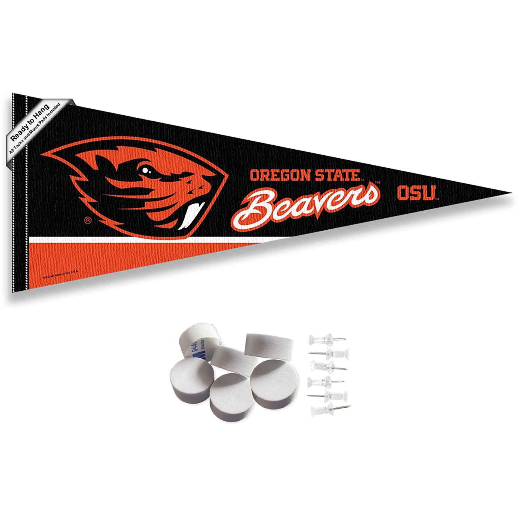 College Flags & Banners Co. Oregon State Beavers Beaver Logo Pennant Flag and Wall Tack Mount Pads - Sports Collectibles, Sports Memorabilia, Sports Fan Shop, Sports Gifts