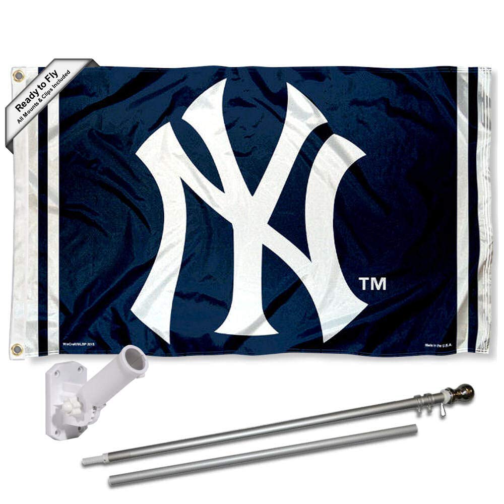 WinCraft New York Yankees NY Logo Flag Pole and Bracket Set - Sports Collectibles, Sports Memorabilia, Sports Fan Shop, Sports Gifts