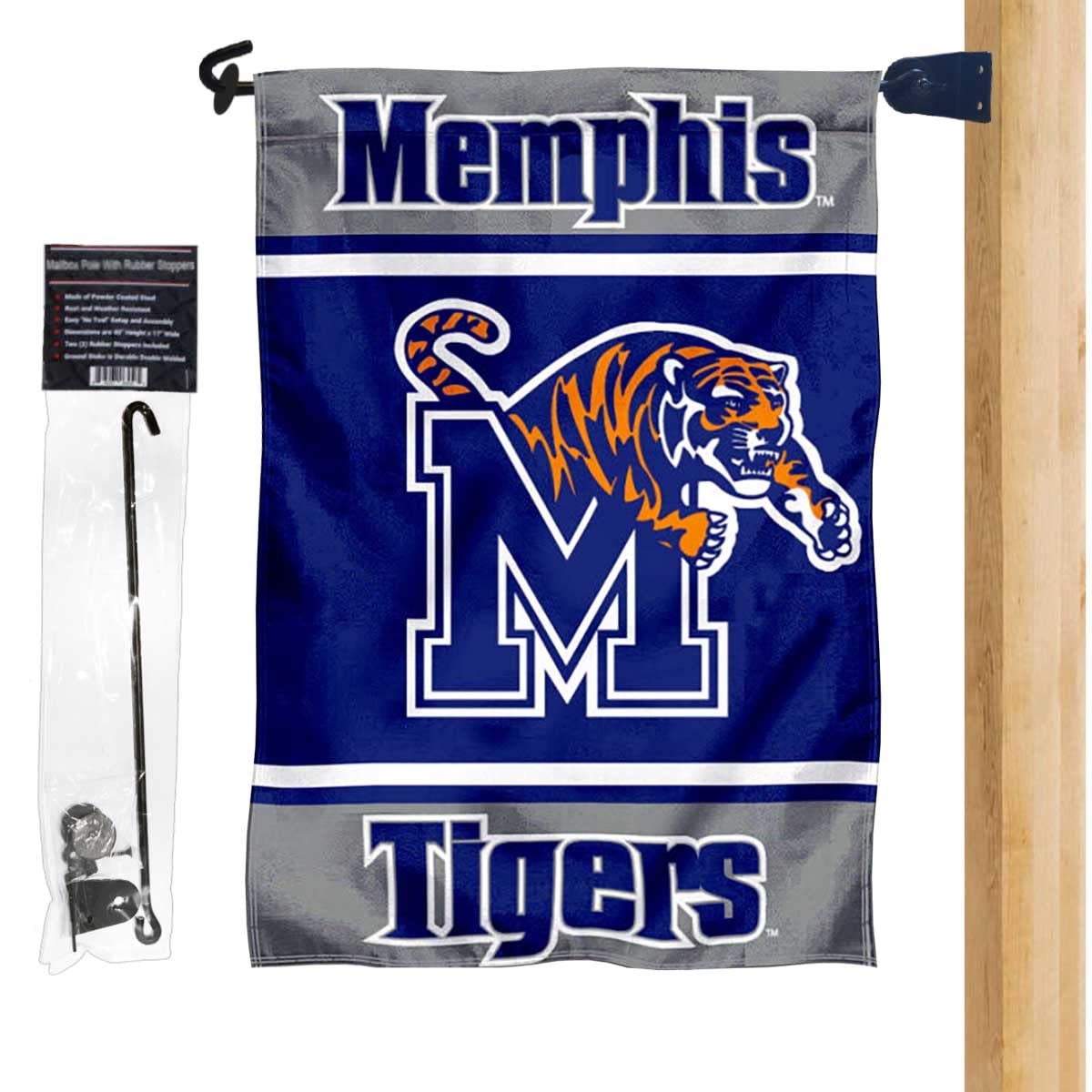 Memphis Tigers Garden Flag and Mailbox Post Pole Mount Holder Set - Sports Collectibles, Sports Memorabilia, Sports Fan Shop, Sports Gifts