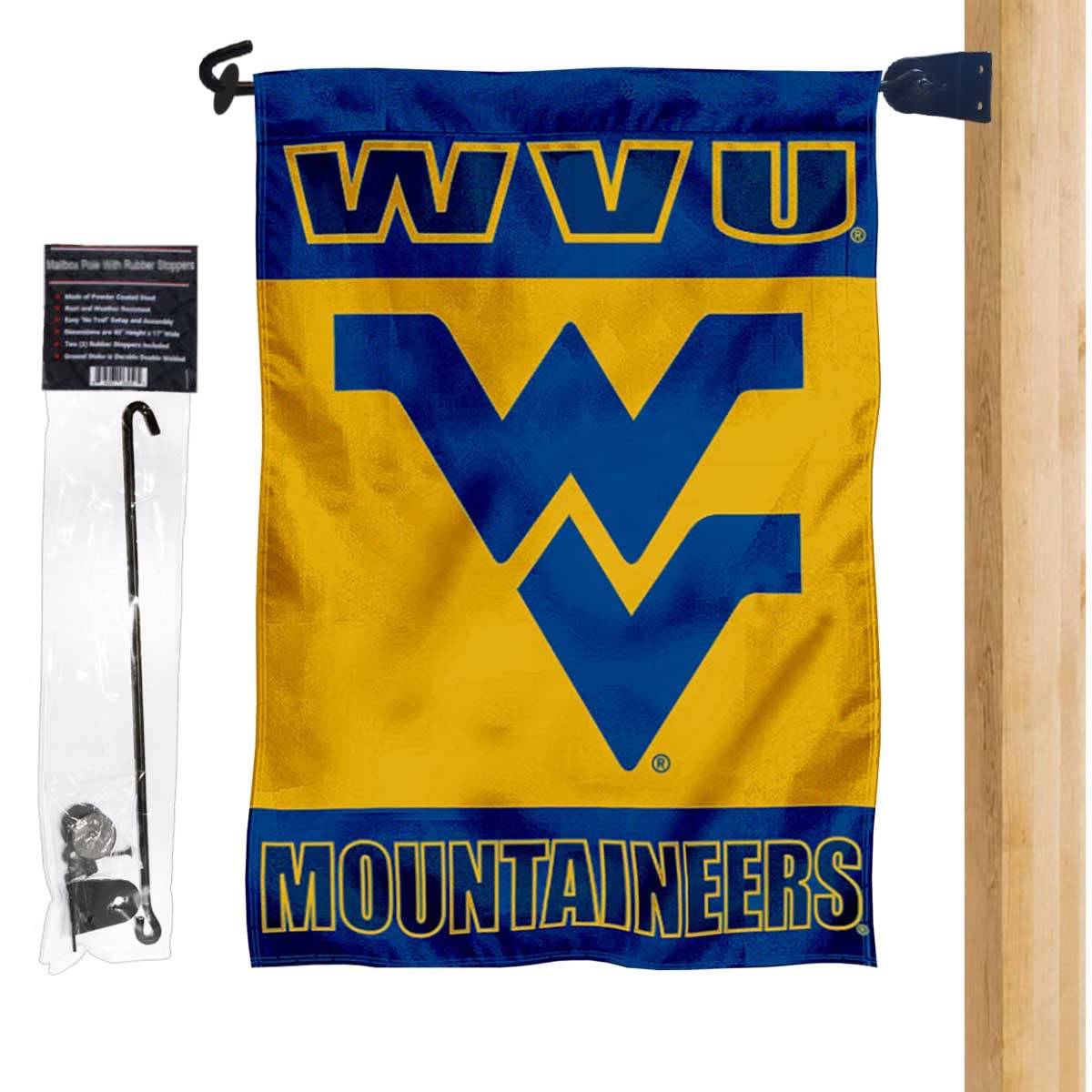 College Flags & Banners Co. WVU Yard Flag and Mailbox Post Pole Mount Holder Set - Sports Collectibles, Sports Memorabilia, Sports Fan Shop, Sports Gifts