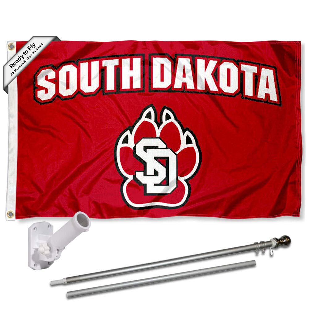 College Flags & Banners Co. University of South Dakota Red Flag and Pole Bracket Mount Bundle - Sports Collectibles, Sports Memorabilia, Sports Fan Shop, Sports Gifts