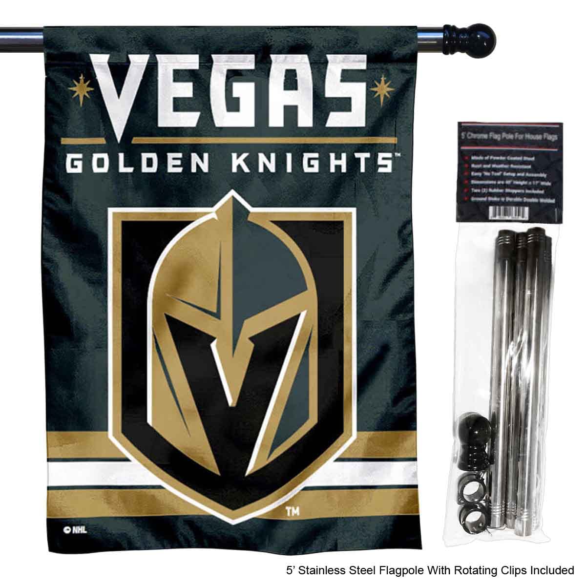 WinCraft Golden Knights Banner House Flag and 5 Foot Flagpole Set - Sports Collectibles, Sports Memorabilia, Sports Fan Shop, Sports Gifts