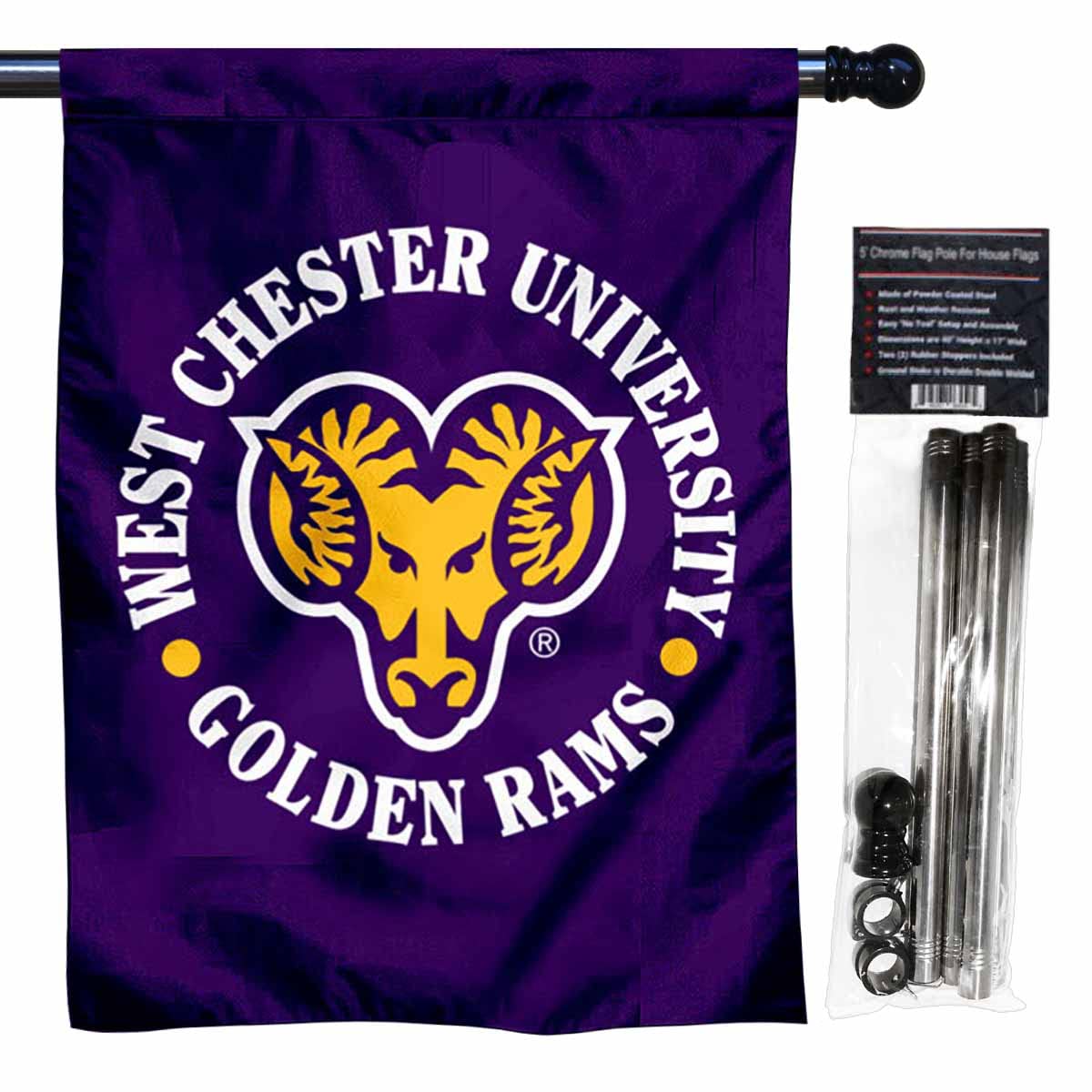 West Chester University Logo House Flag with Flag Pole Set - Sports Collectibles, Sports Memorabilia, Sports Fan Shop, Sports Gifts