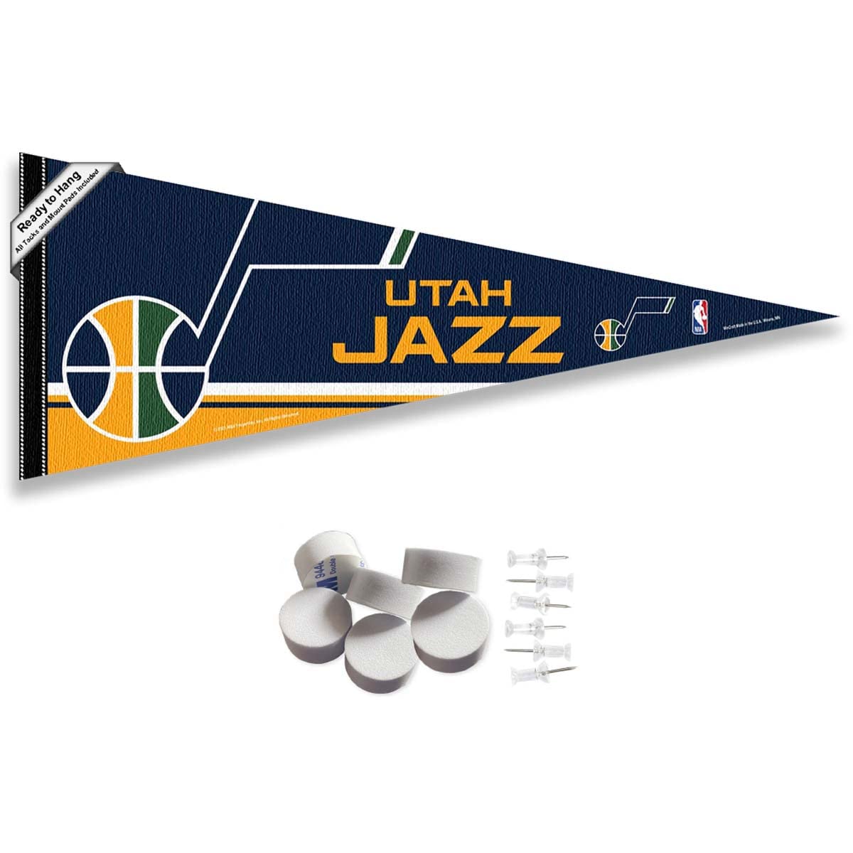 Utah Jazz Pennant Flag and Wall Tack Pads Mounts - Sports Collectibles, Sports Memorabilia, Sports Fan Shop, Sports Gifts