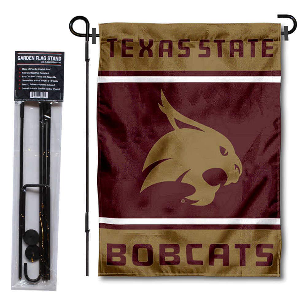 College Flags & Banners Co. Texas State Bobcats Garden Flag with Stand Holder - Sports Collectibles, Sports Memorabilia, Sports Fan Shop, Sports Gifts