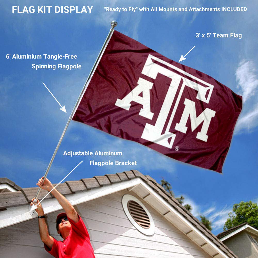 College Flags & Banners Co. Texas A&M Aggies Beveled Flag with Pole and Bracket Kit - Sports Collectibles, Sports Memorabilia, Sports Fan Shop, Sports Gifts