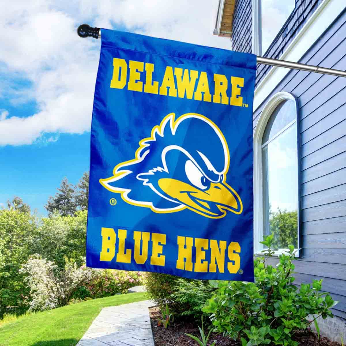 Delaware Blue Hens Double Sided House Flag with Flag Pole Set - Sports Collectibles, Sports Memorabilia, Sports Fan Shop, Sports Gifts