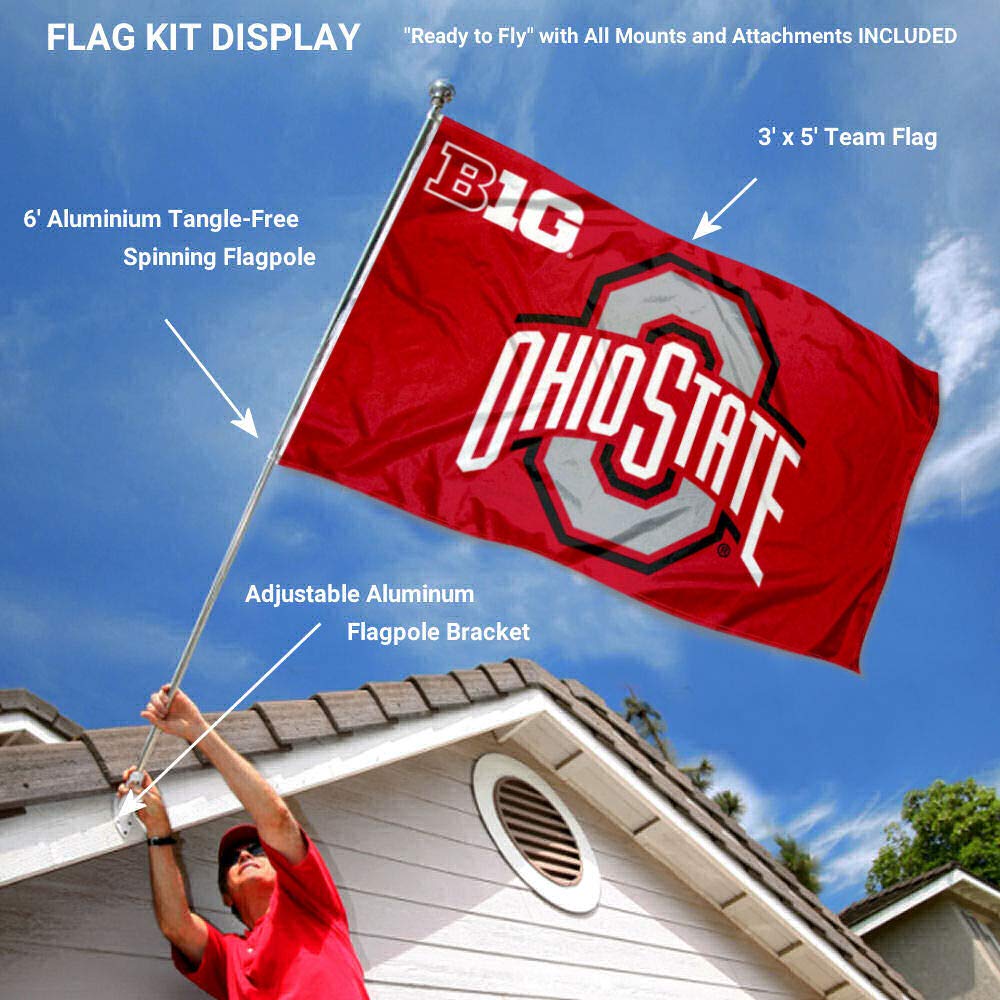 College Flags & Banners Co. Ohio State Buckeyes Big 10 Flag with Pole and Bracket Kit - Sports Collectibles, Sports Memorabilia, Sports Fan Shop, Sports Gifts