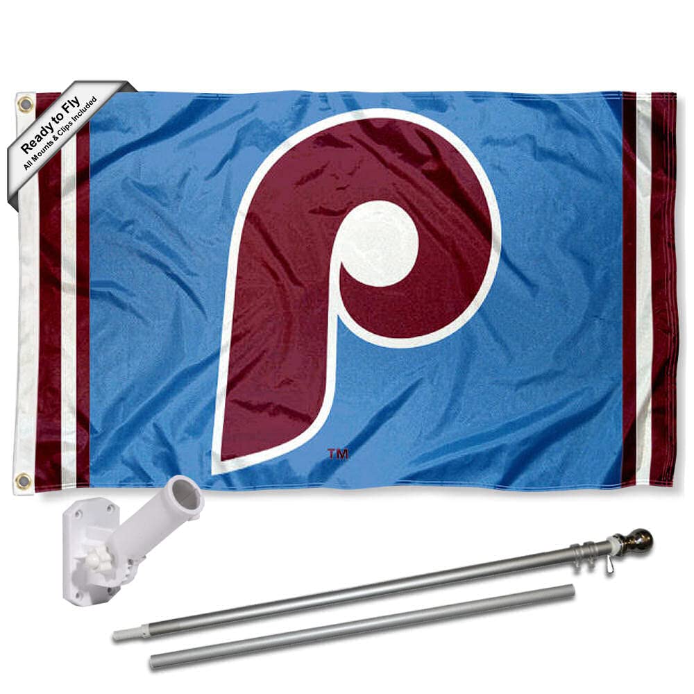 WinCraft Philadelphia Phillies Retro 1973-1986 Flag Pole and Bracket Set - Sports Collectibles, Sports Memorabilia, Sports Fan Shop, Sports Gifts