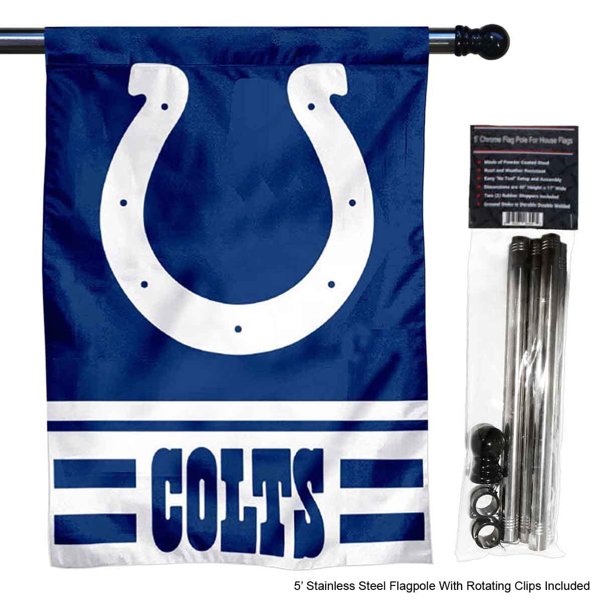 WinCraft Colts Banner House Flag and 5 Foot Flagpole Set - Sports Collectibles, Sports Memorabilia, Sports Fan Shop, Sports Gifts