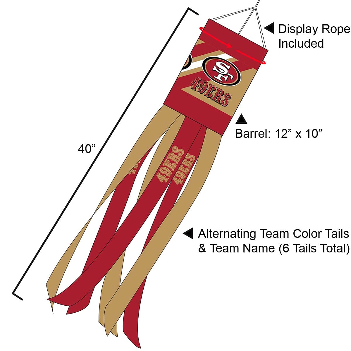 49ers Team Windsock - Sports Collectibles, Sports Memorabilia, Sports Fan Shop, Sports Gifts