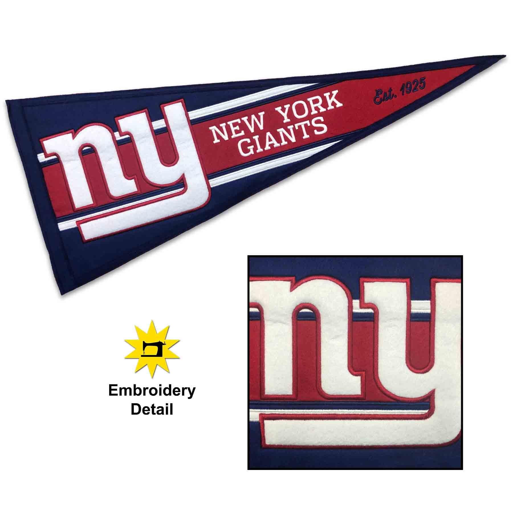 WinCraft New York Giants Embroidered and Sewn Pennant - Sports Collectibles, Sports Memorabilia, Sports Fan Shop, Sports Gifts