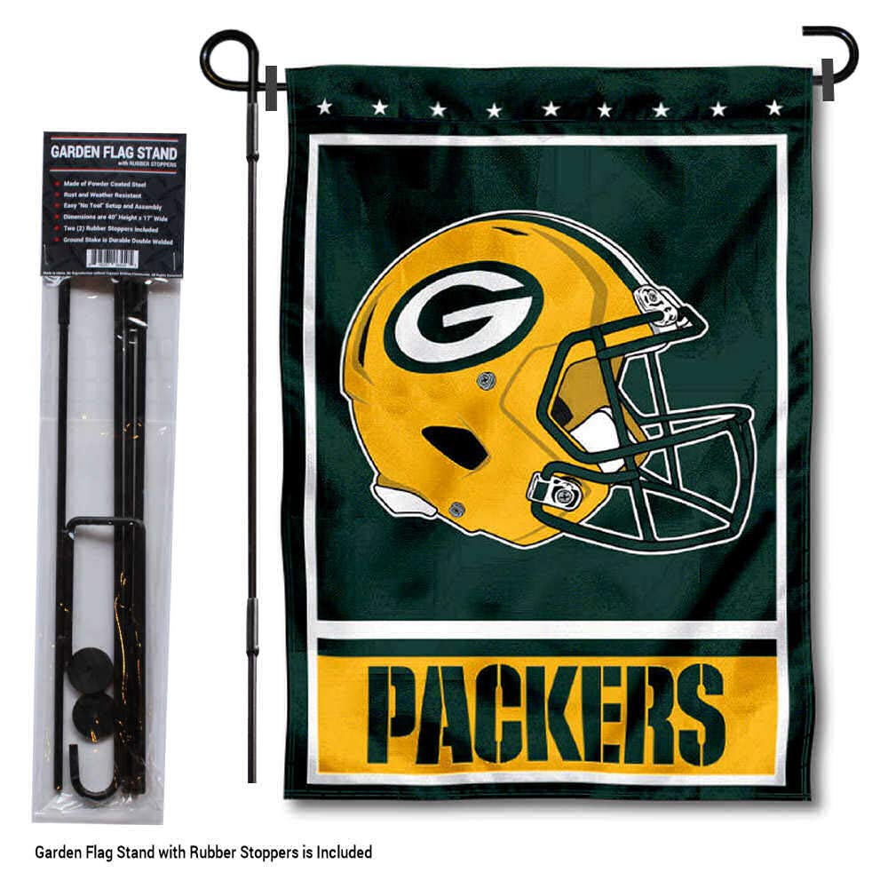 WinCraft Green Bay Packers Football Garden Flag and Pole Stand Holder - Sports Collectibles, Sports Memorabilia, Sports Fan Shop, Sports Gifts