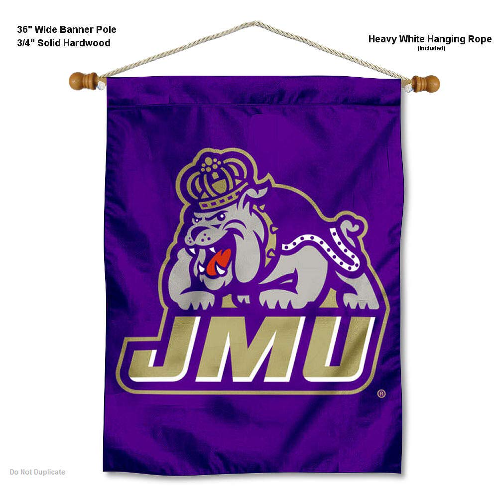 College Flags & Banners Co. James Madison Dukes New Logo Double Sided House Flag and Wood Banner Pole Set - Sports Collectibles, Sports Memorabilia, Sports Fan Shop, Sports Gifts
