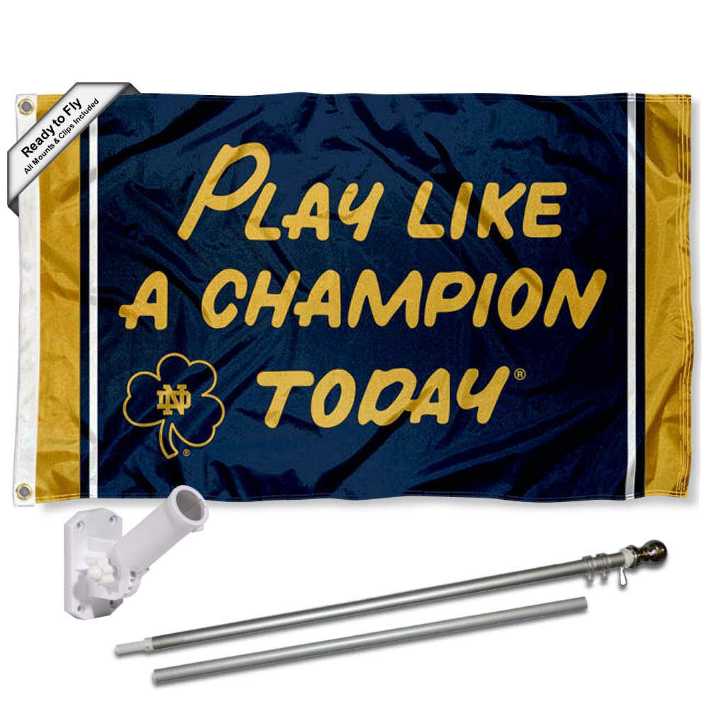 College Flags & Banners Co. Irish Play Like A Champion Today Flag with Pole and Bracket Kit - Sports Collectibles, Sports Memorabilia, Sports Fan Shop, Sports Gifts
