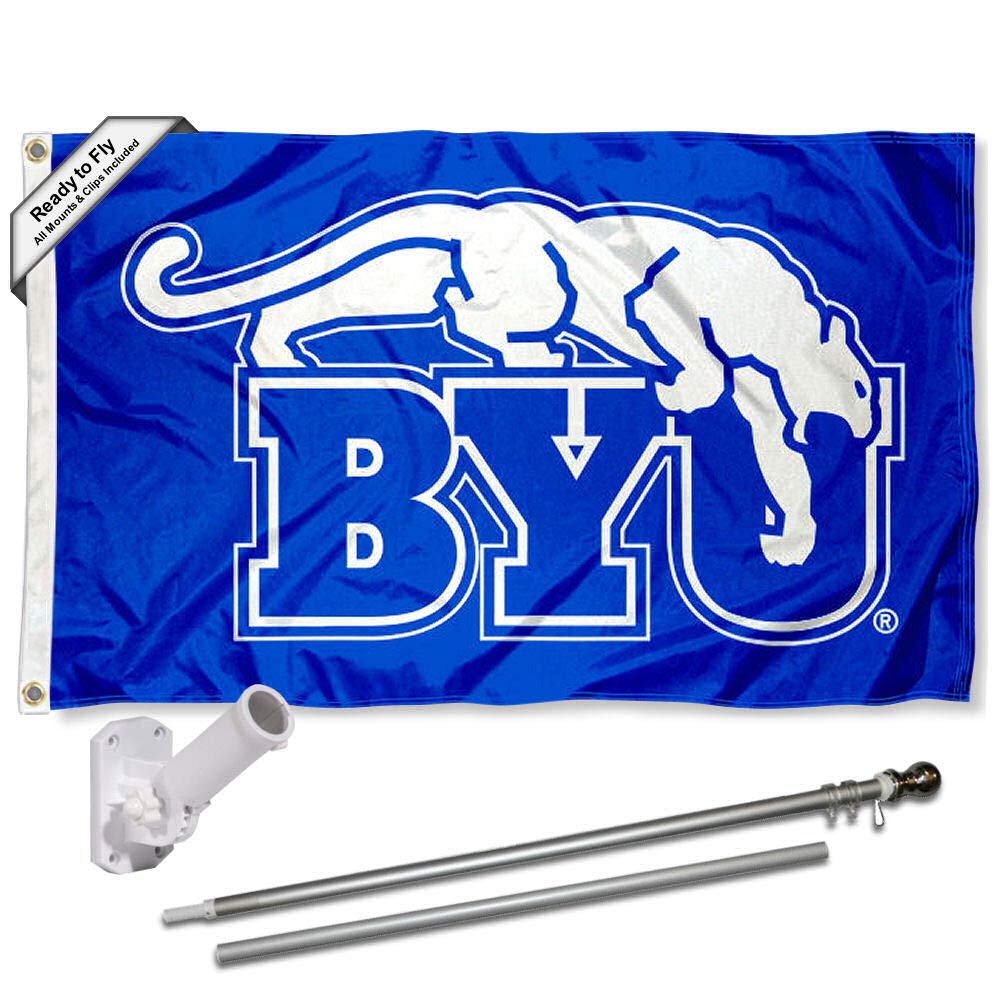 Brigham Young Cougars Vintage Flag with Pole and Bracket Complete Set - Sports Collectibles, Sports Memorabilia, Sports Fan Shop, Sports Gifts