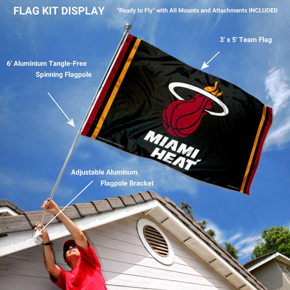 WinCraft Miami Heat Flag Pole and Bracket Set - Sports Collectibles, Sports Memorabilia, Sports Fan Shop, Sports Gifts