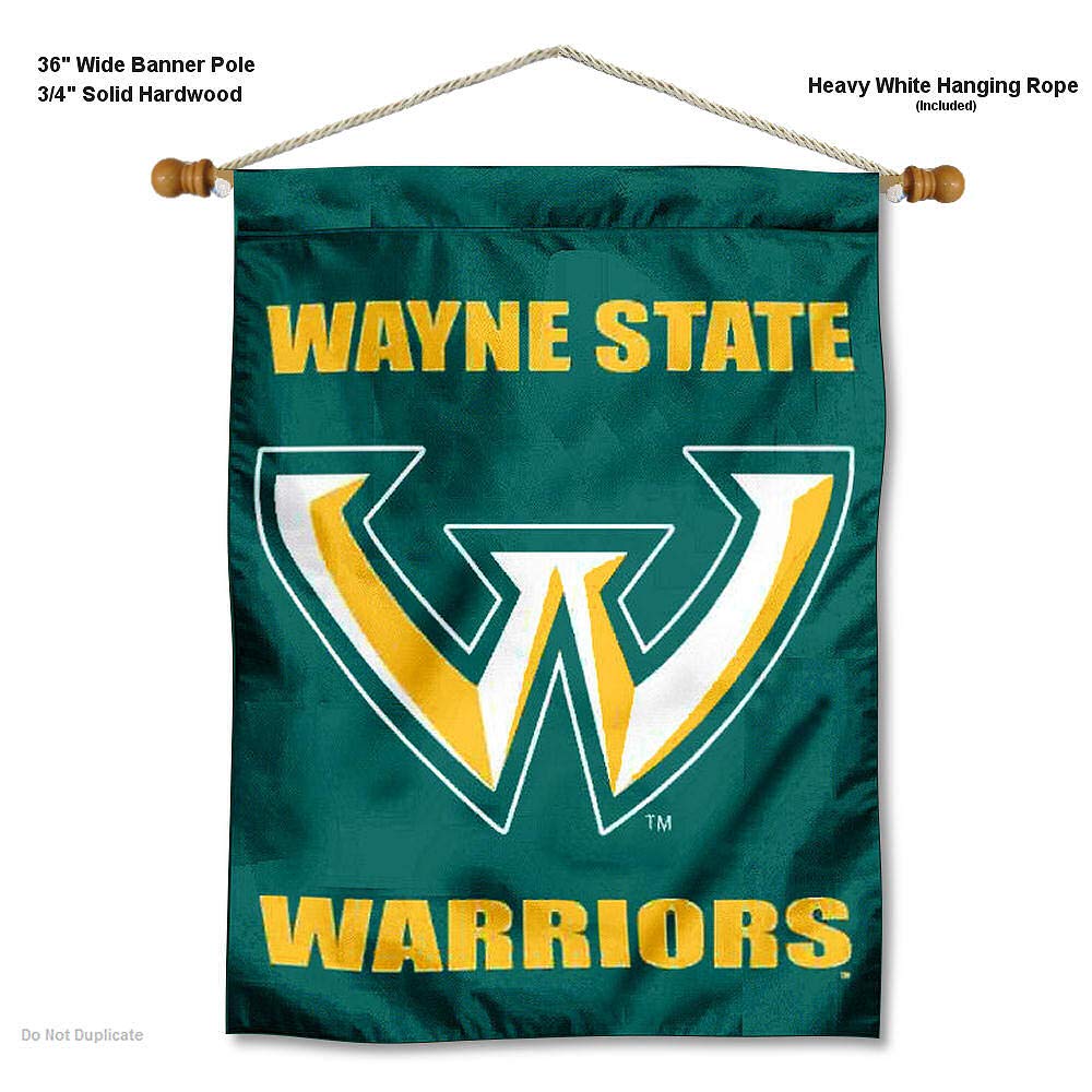 College Flags & Banners Co. Wayne State University Banner Flag and Wood Pole Set - Sports Collectibles, Sports Memorabilia, Sports Fan Shop, Sports Gifts