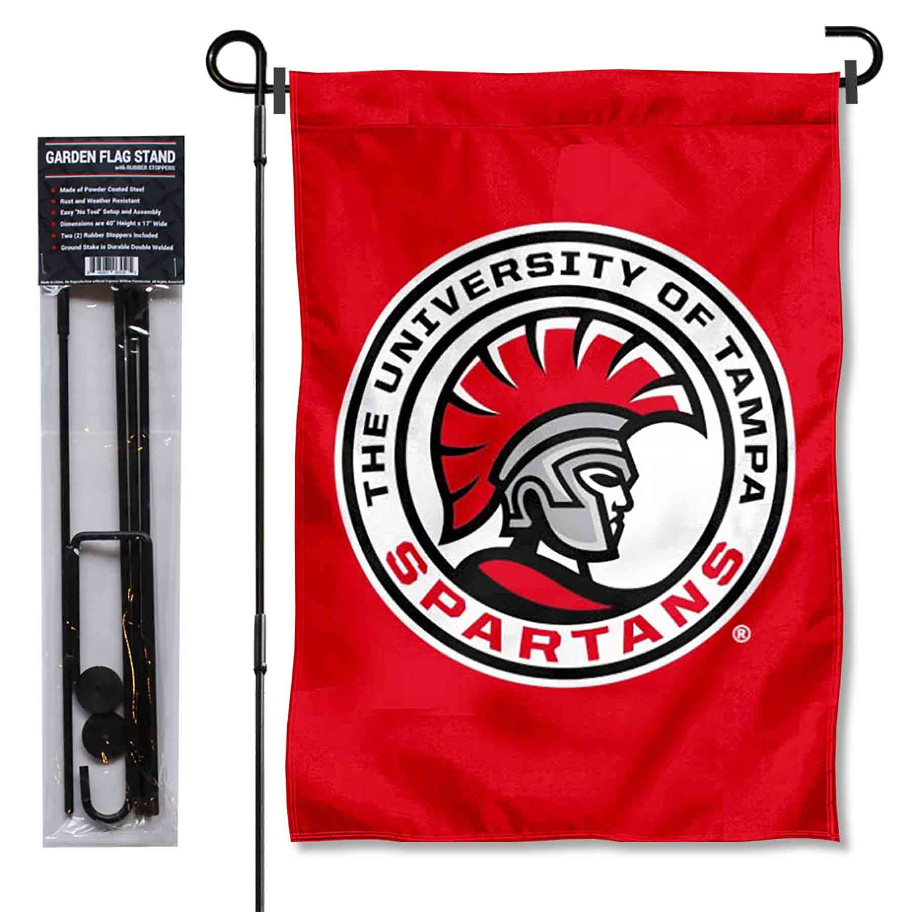 College Flags & Banners Co. Tampa Spartans Garden Flag with Pole Stand Holder - Sports Collectibles, Sports Memorabilia, Sports Fan Shop, Sports Gifts