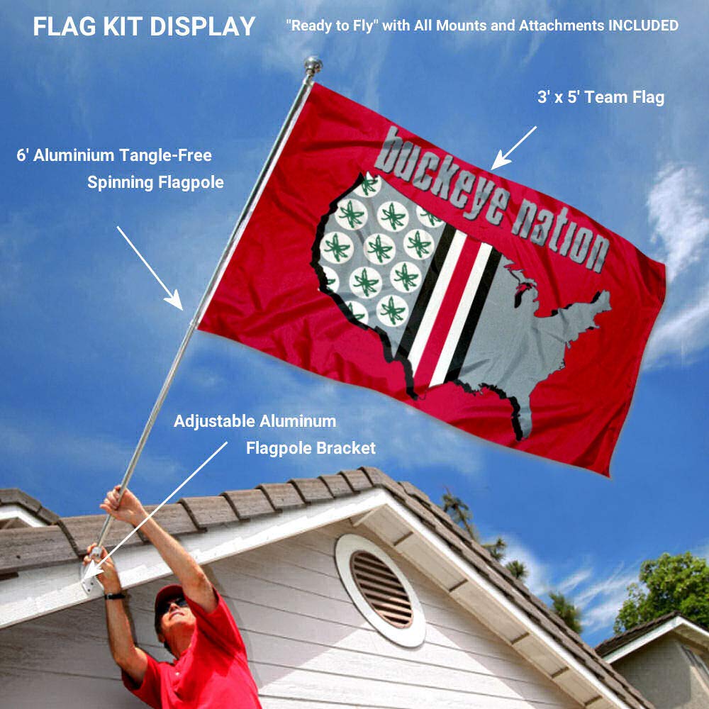 College Flags & Banners Co. Ohio State Buckeyes Buckeye Nation Flag with Pole and Bracket Kit - Sports Collectibles, Sports Memorabilia, Sports Fan Shop, Sports Gifts